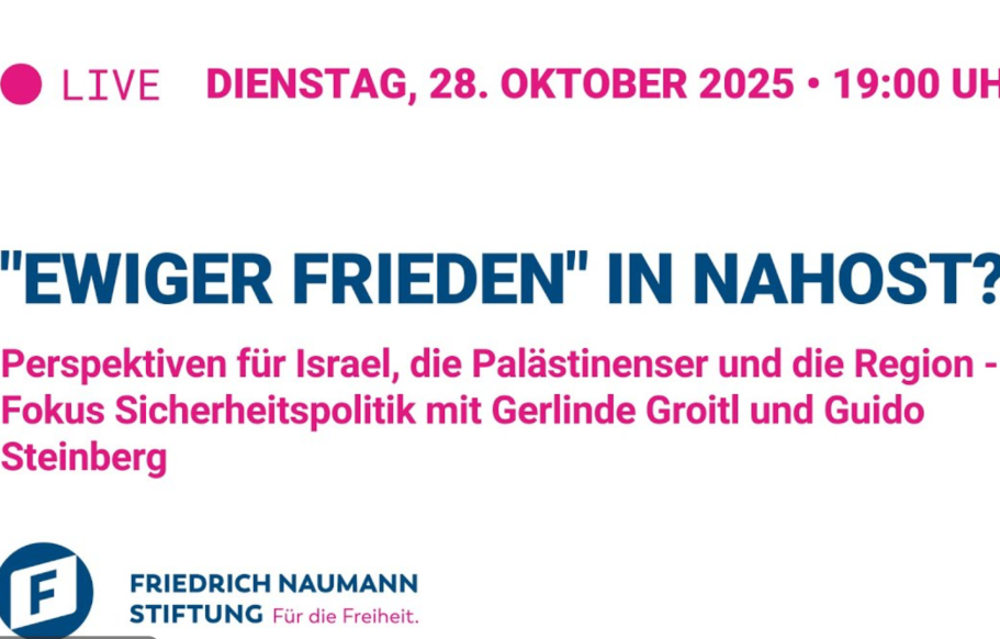 Fokus Sicherheitspolitik zur Lage im Nahen Osten vom 28.10.2025 Startfolie Videoaufnahme Diskussion "Ewigere Frieden in Nahost?"