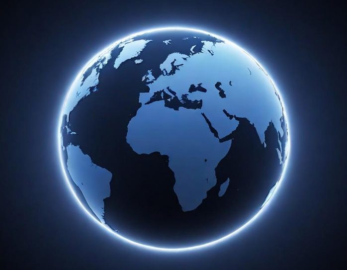 Symbolbild Weltpolitik Globus der Erde mit blauem Hintergrund, zeigt Afrika und Europa.