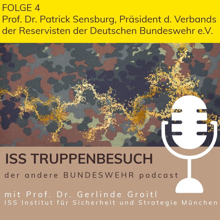 Coverbild für Folge 3 Podcast-Cover mit Mikrofon, Titel "ISS TRUPPENBESUCH", Folgeninfo und Namen des Gastes.
