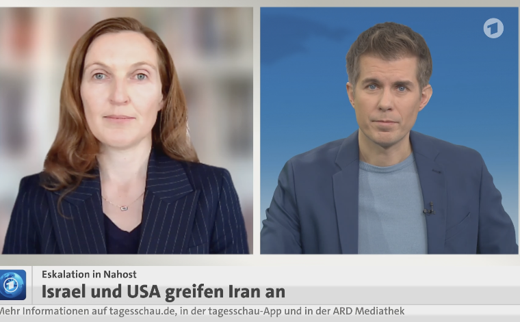Interview zum Krieg gegen Iran Screenshot einer Interview-Szene aus den Nachrichten zum Krieg gegen den Iran.