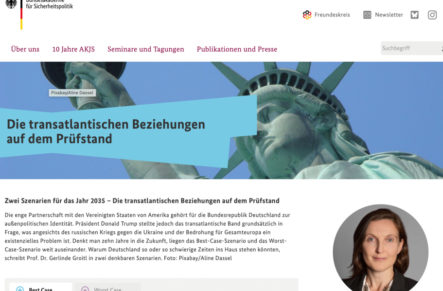 Szenarien zu den transatlantischen Beziehungen Screenshot Szenarienanalyse Zukunft der transatlantischen Beziehungen