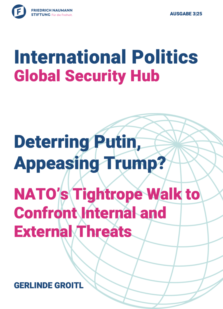 Cover Deterring Putin, Appeasing Trump Titel: International Politics – Global Security Hub. Analyse zu Putin, Trump und NATO.